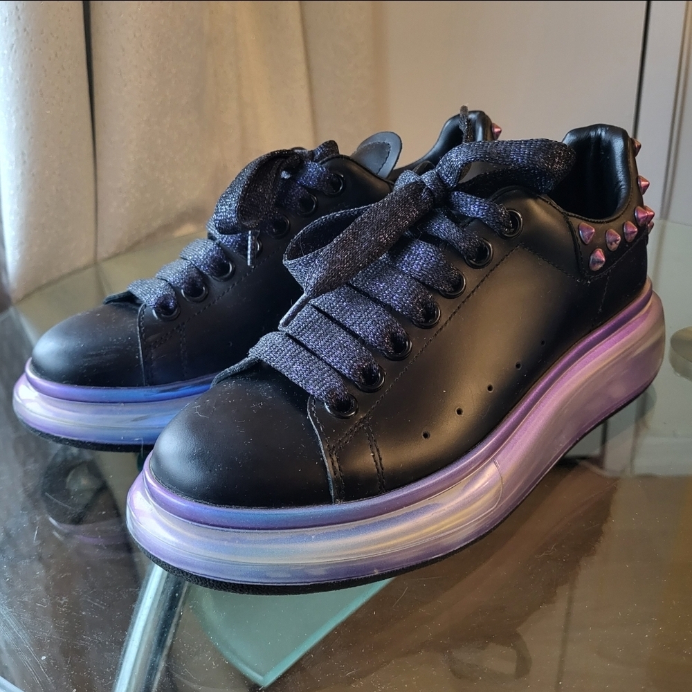 Alexander McQUEEN Black and Purple Studded Women's Sneakers